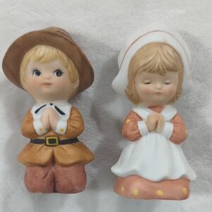 Lefton Praying Child Figurines - Brown, White, and Orange